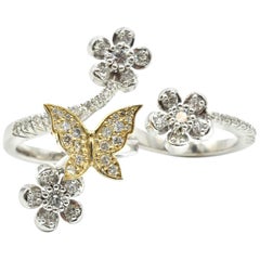 Two Finger 14K Two-Tone 2.30Ct Diamond, Floral Butterfly Designed Cocktail Ring