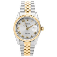 Retro Rolex Yellow Gold Stainless Steel Datejust Smooth Bezel Automatic Wristwatch 