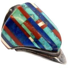 Charles Loloma Indian Jewelry Bouclier Hopi en argent sterling avec turquoise & Lapis