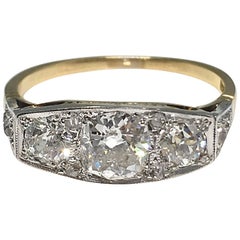 Art Deco 1930s Three-Stone Diamond Platinum and Gold Ring