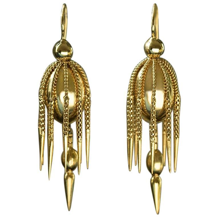 Victorian Gold Tassel Earrings For Sale