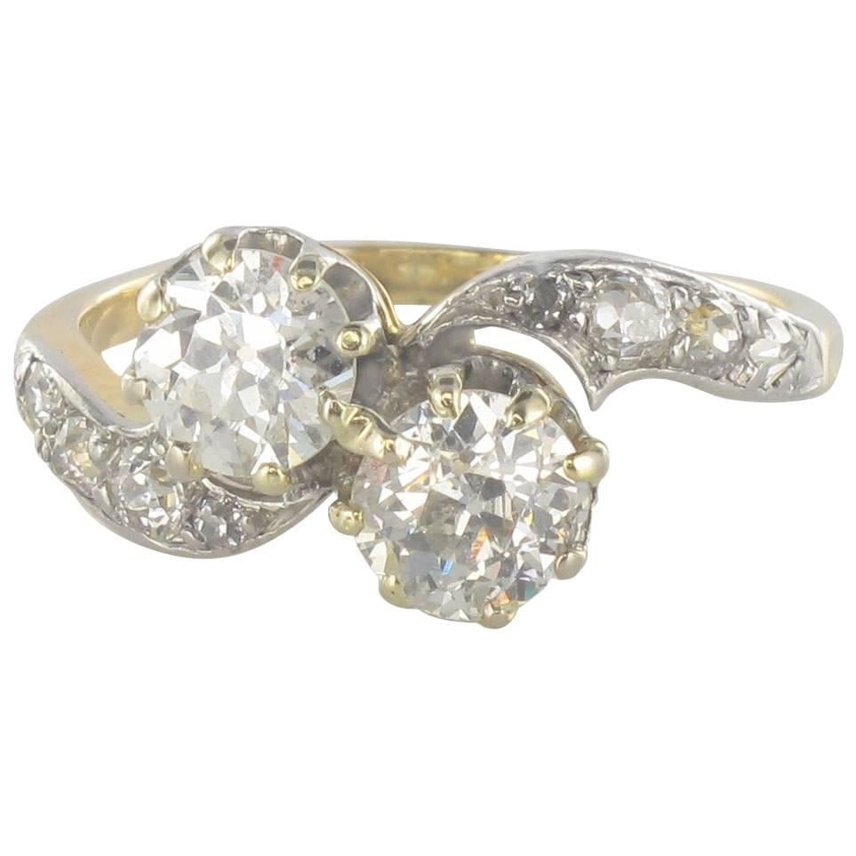 1900s Toi et Moi 1.40 Carat Diamond Yellow Gold Engagement Ring