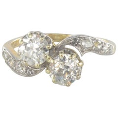 1900 Toi et Moi Anillo de compromiso de oro amarillo con diamantes de 1,40 quilates