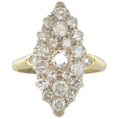1960s French 1.20 Carat Diamond Yellow Gold Marquise Ring