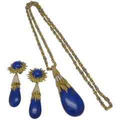 Chaumet Lapis Lazuli Diamond Earring and Necklace Set