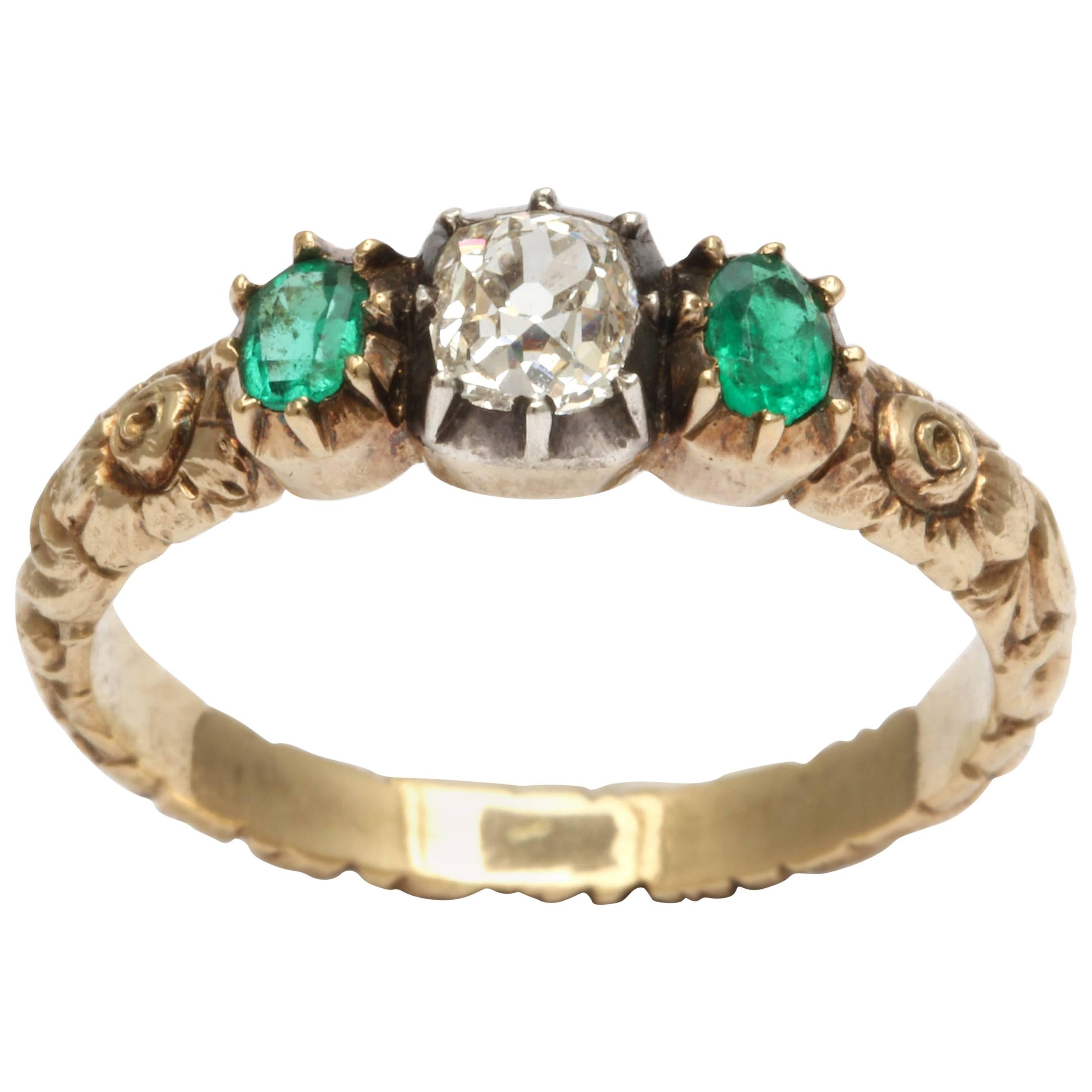 1840s Emerald and Diamond Ring For Sale