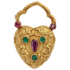 Georgian Locket in 18K Set with Rubies and Emeralds