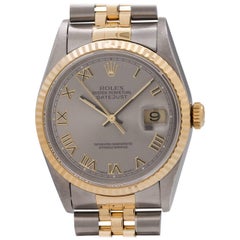 Rolex Stainless Steel Datejust Roman Rhodium Dial Wristwatch, circa 1995