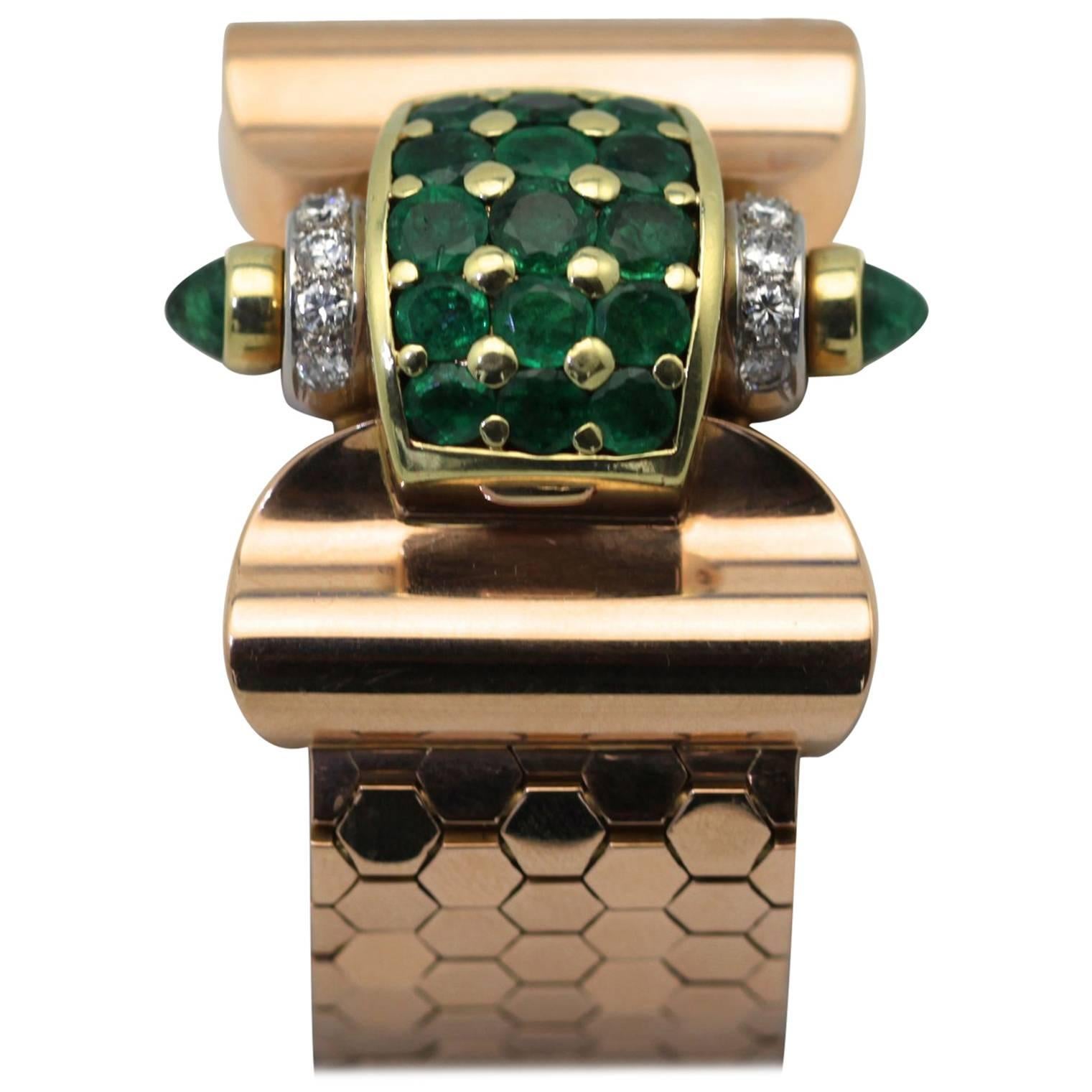Armbanduhr mit Diamant und Smaragdbesatz  