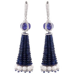 Blue Sapphire Tanzanite Diamond Tassel Earrings