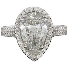 3.96 Carat Platinum Certified Pear Diamond Halo Engagement Ring