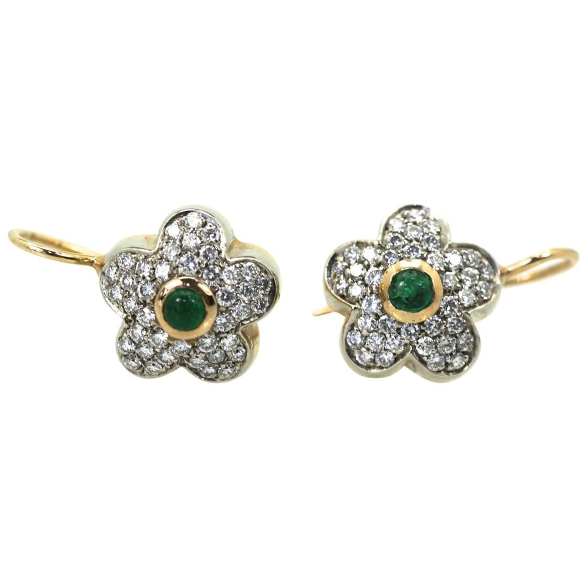Diamond Emerald Earrings 18 Karat For Sale