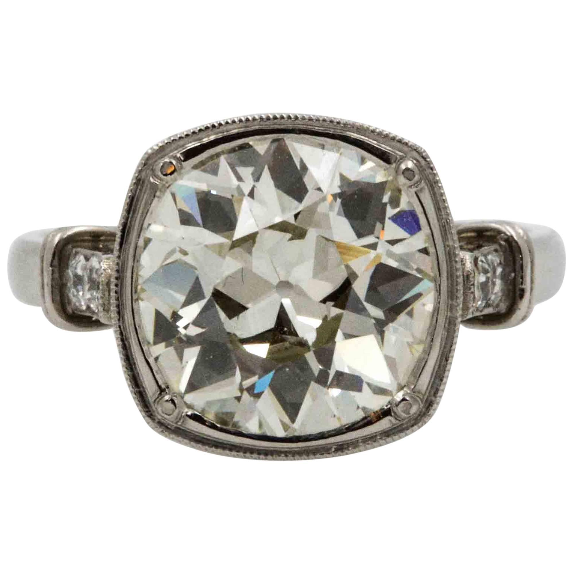 3.86 Carat Old European Cut Diamond Platinum Engagement Ring