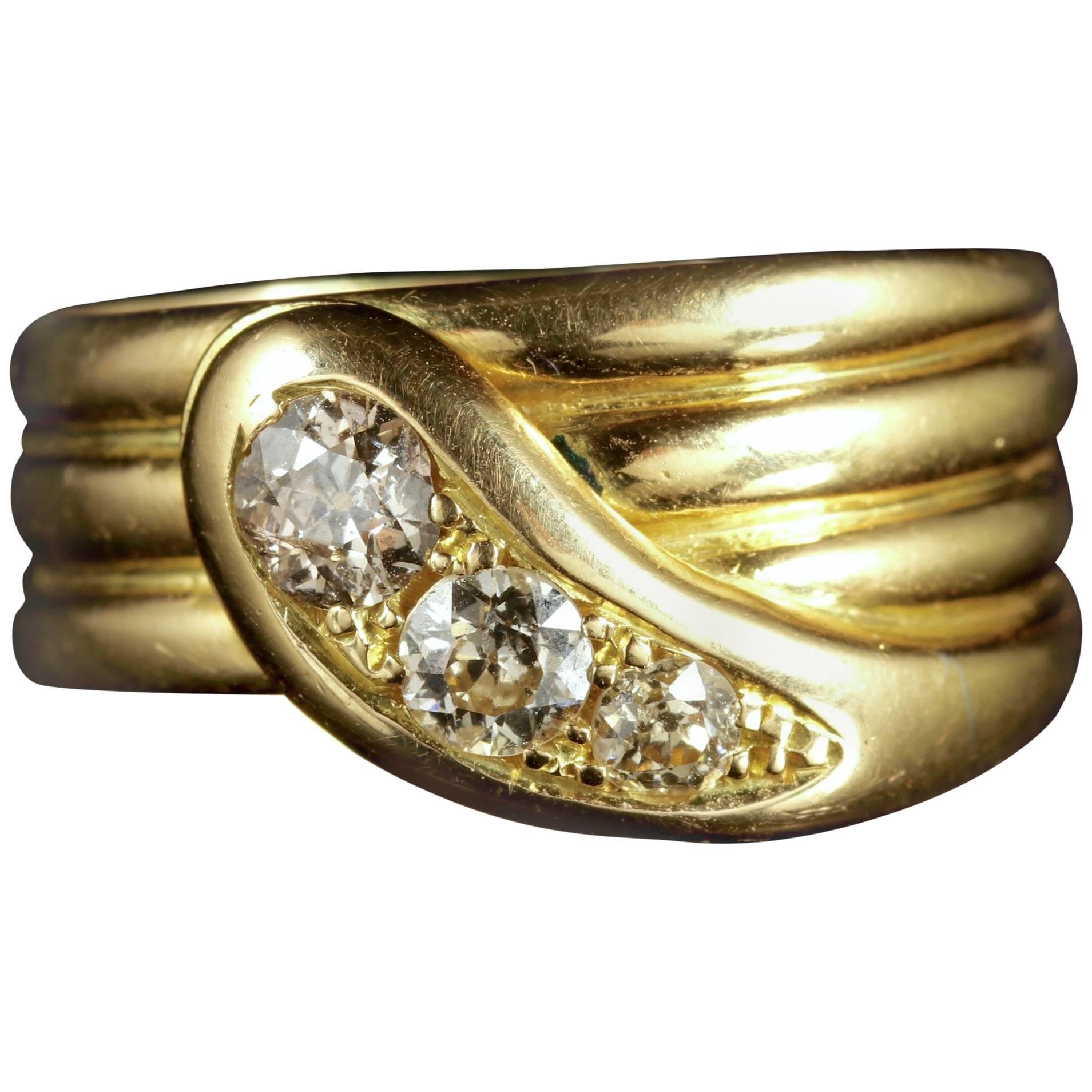 Antique Edwardian 18 Carat Gold Diamond Serpent Ring Dated 1914 For Sale