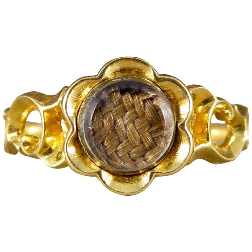 Victorian Flower Mourning 15 Carat Gold Ring