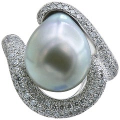 Tahiti Drop Pearls Ring with Diamond Entourage