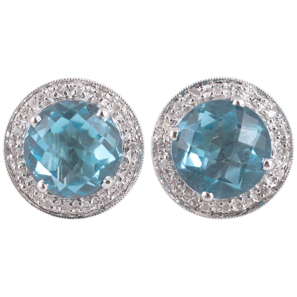 Bright Blue Topaz Diamond Earrings