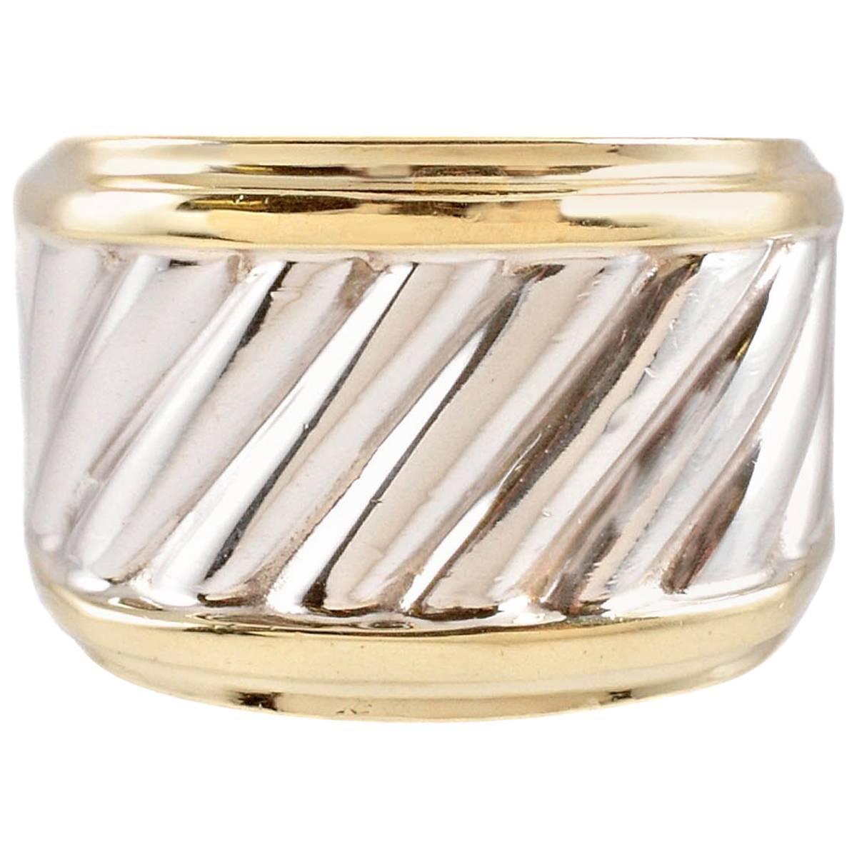 "David Yurman" Yellow Gold Sterling Silver Classic Cable Cigar Ring