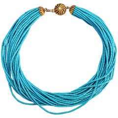 Contemporary Turquoise Multi-Strand Beaded Collar Necklace