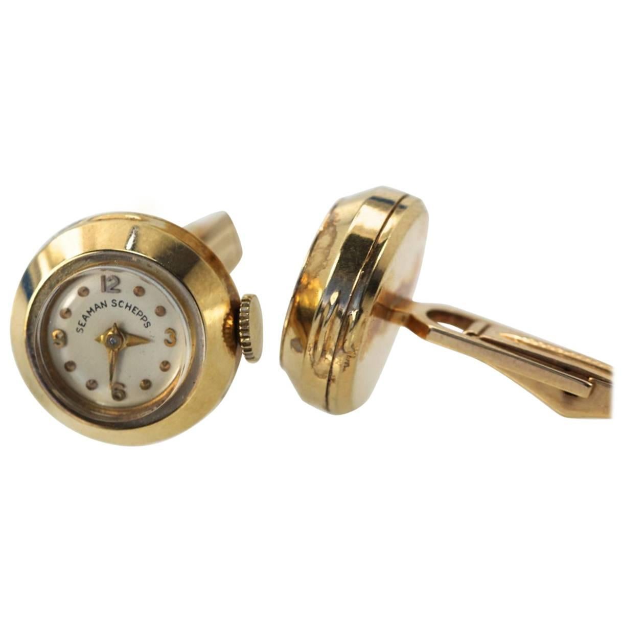 Seaman Schepps 14 Karat Cufflinks with Watch