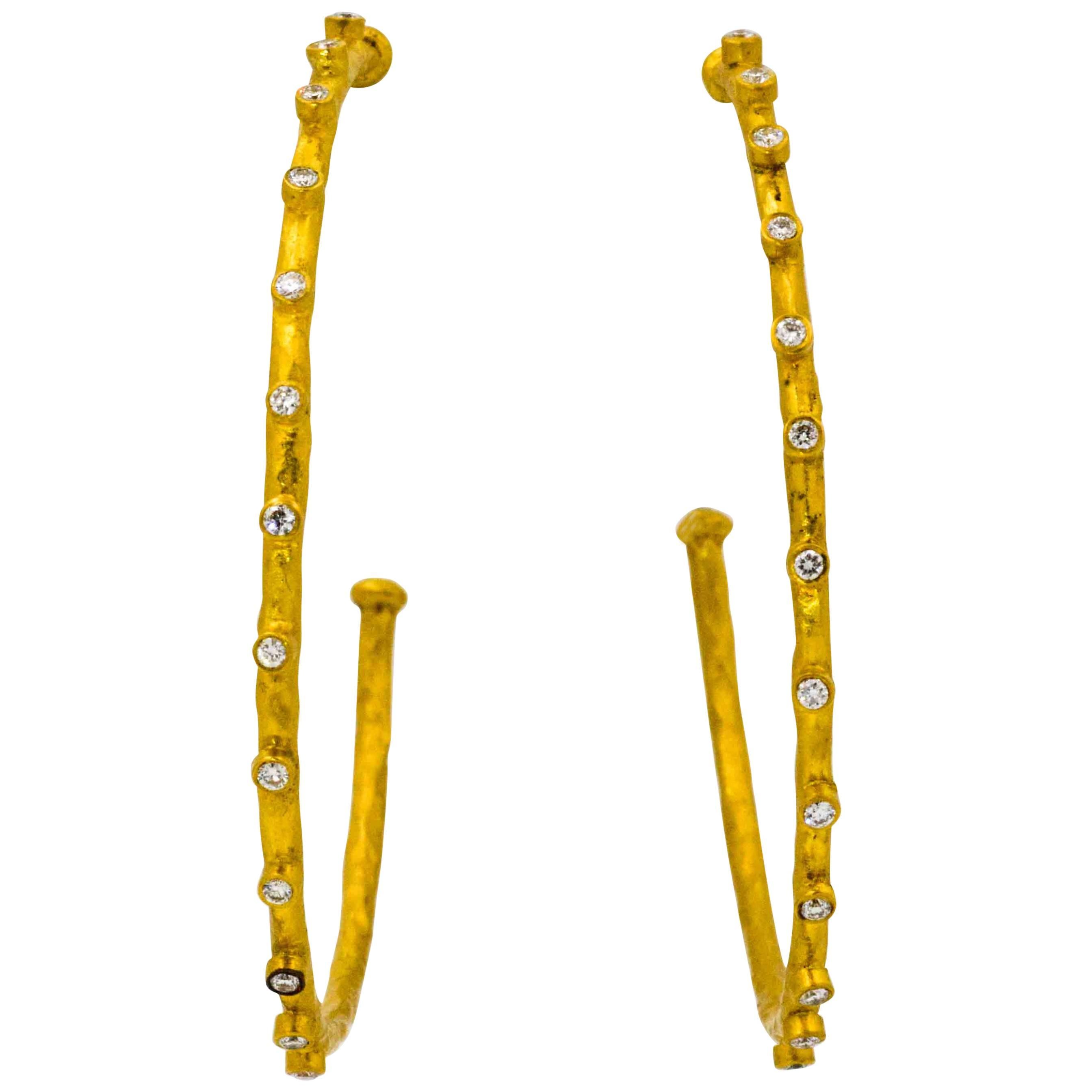 24 Karat Yellow Gold 0.41 Carat Diamonds Hoop Earrings