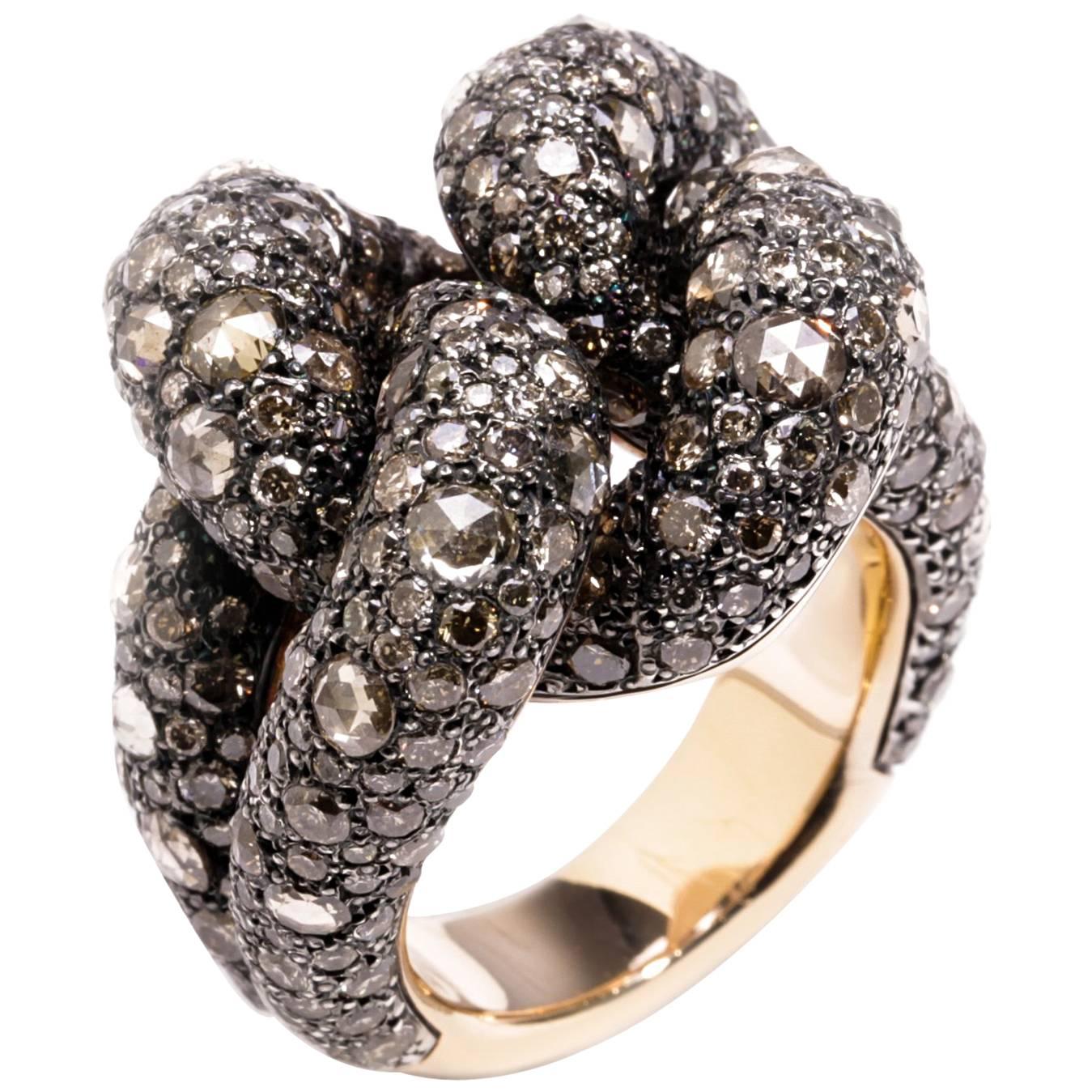 Pomellato Sabbia Collection Ring 18k Rose Gold 7.86 Carat Brown Cognac Diamonds For Sale