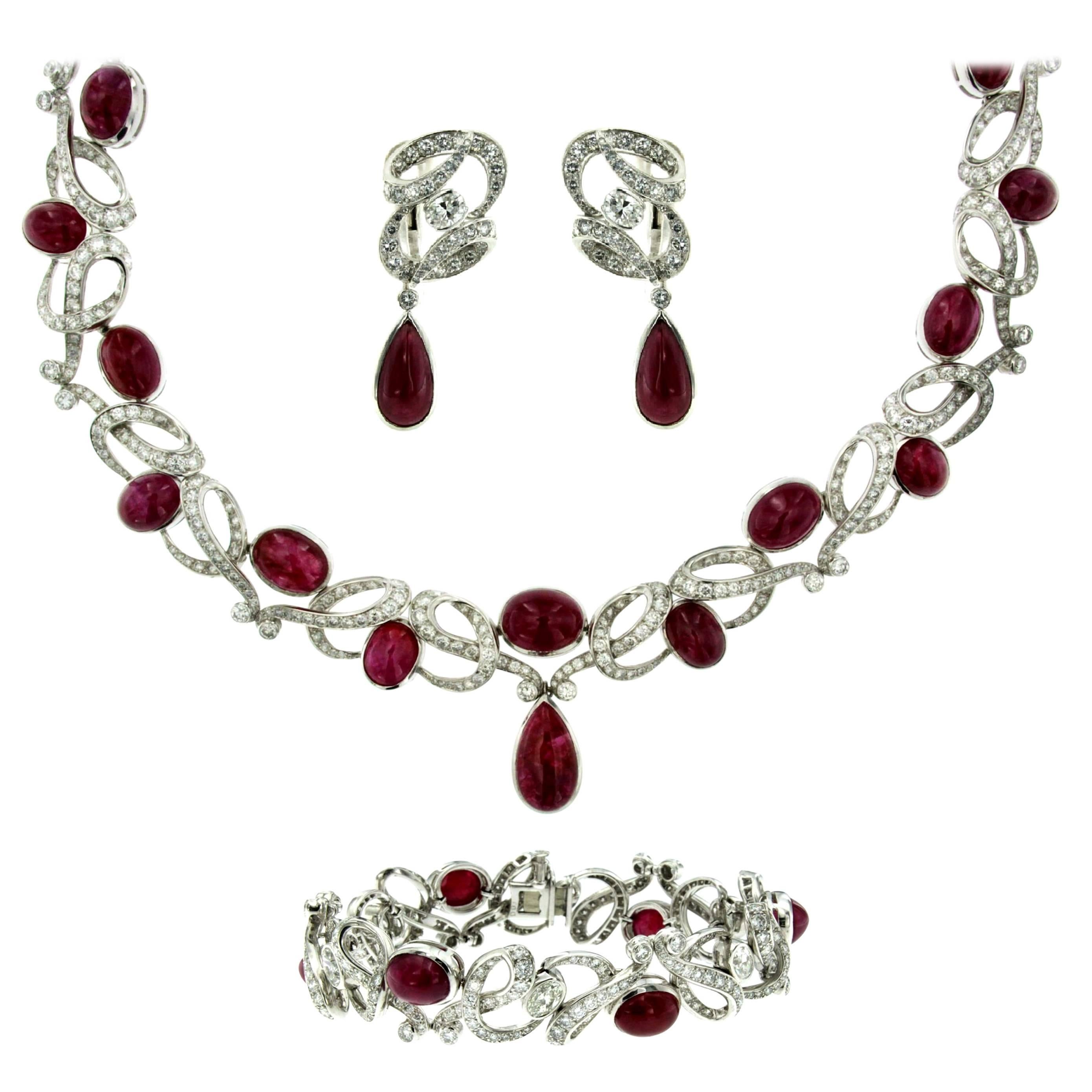 Sotheby's Magnificent 120 Carat Ruby 32 Carat Diamonds Platinum Vintage Parure