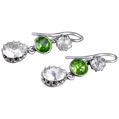 Victorian Green White Paste Silver Earrings, circa 1900