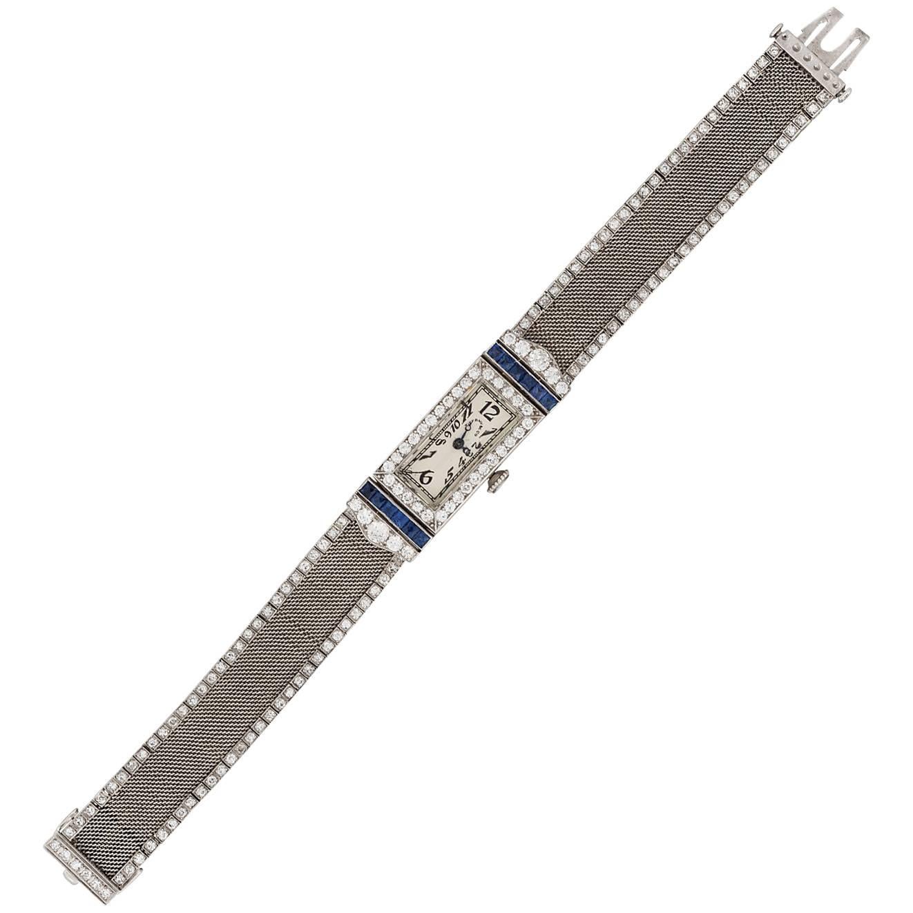 Tiffany & Co. Platinum Diamond Sapphire Manual Bracelet Wristwatch