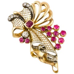 Rubyies and Diamonds Rose Gold Brooch