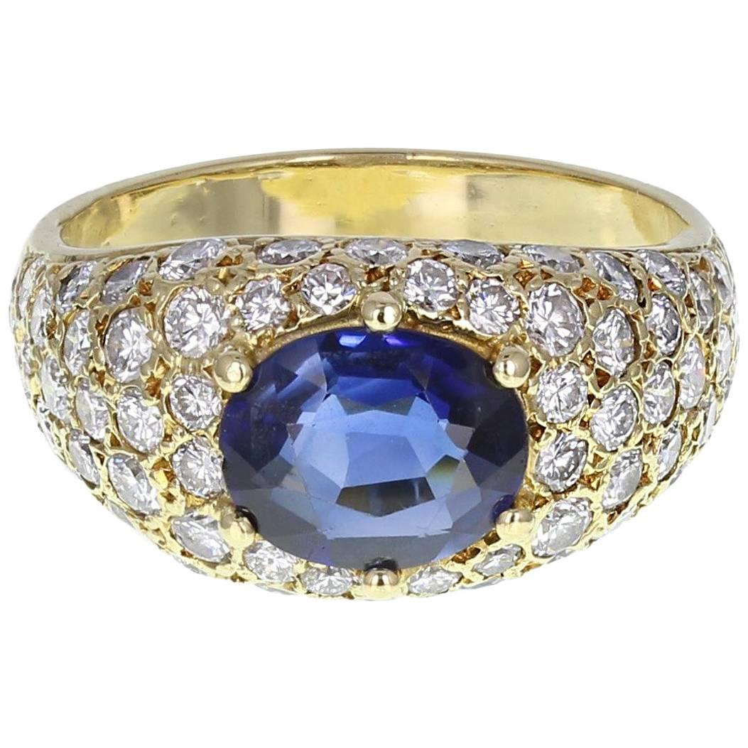 Vintage Sapphire Diamond Bombé Ring For Sale