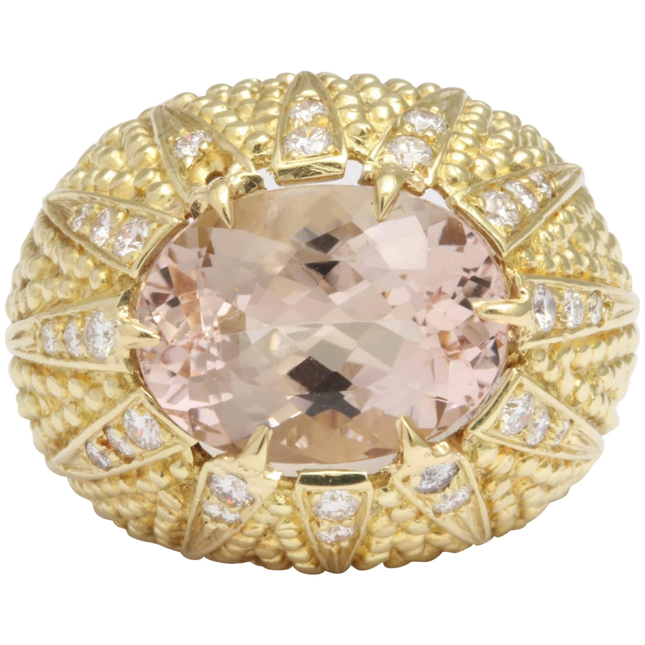 Morganite Oval Stone in Diamond Mounting For Sale