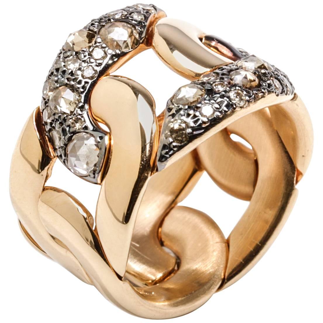 Pomellato Sabbia Collection Ring 18K Rose Gold 1.04 Carat Brown Cognac Diamonds