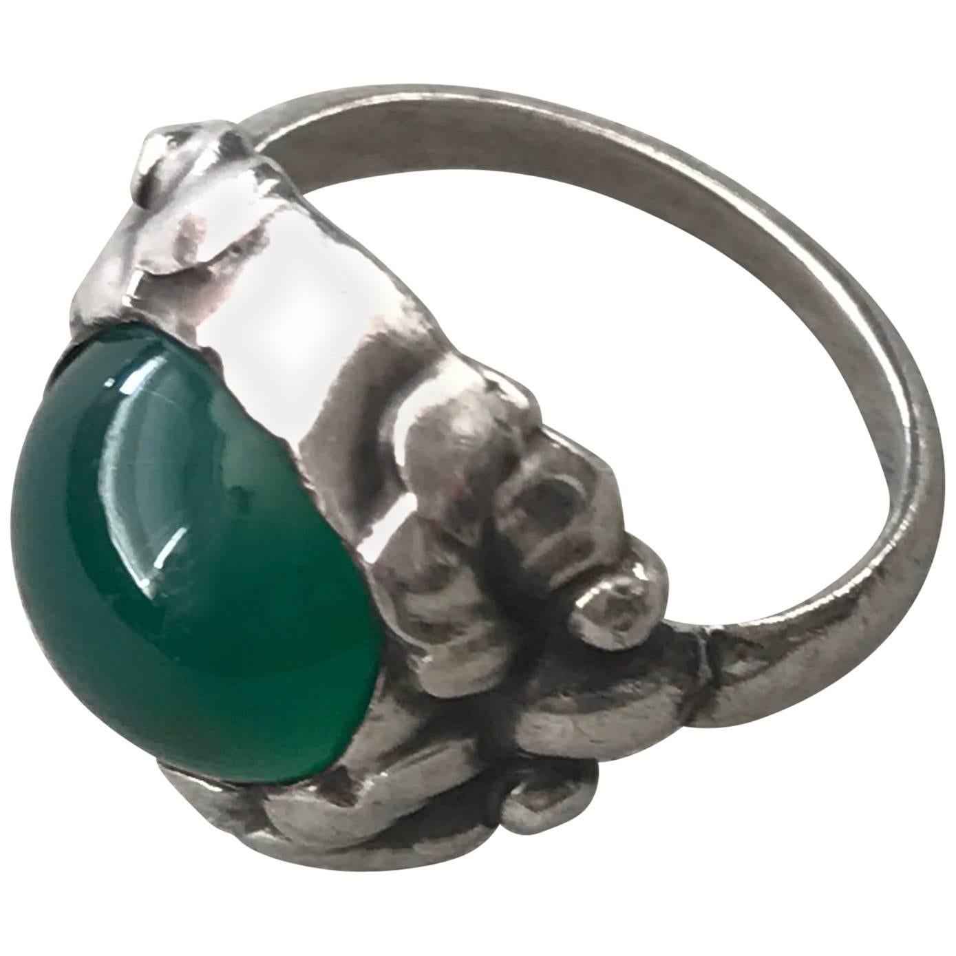 Georg Jensen .830 Silver and Chrysophase Ring, No. 11A (Size 7.5) For Sale