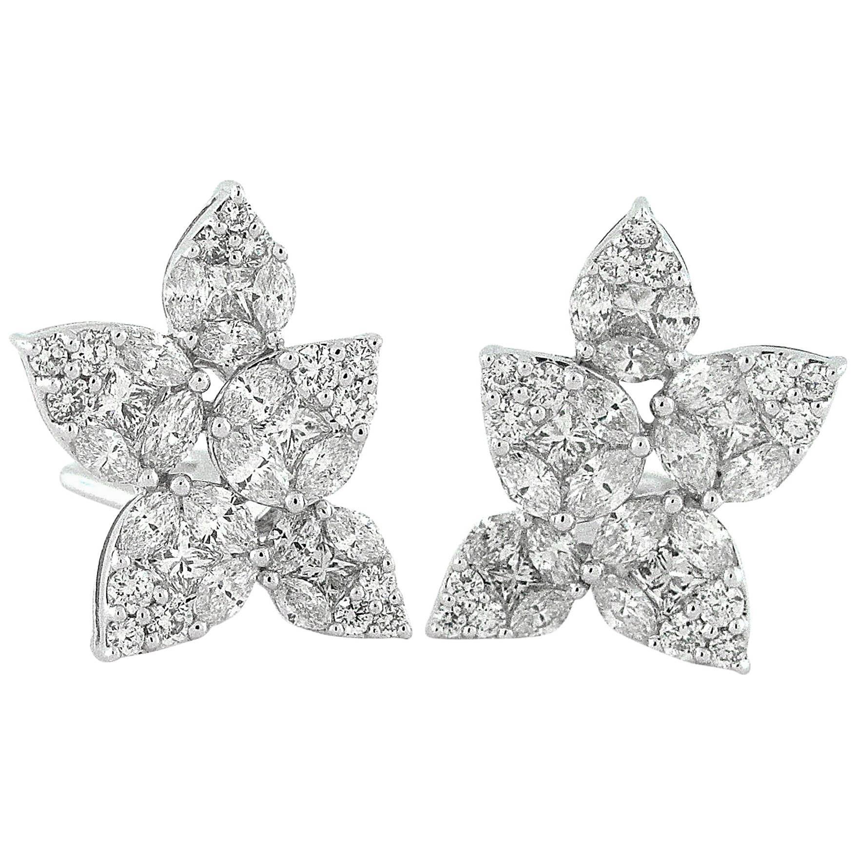 Illusion Harry Winston Style Cluster Earrings For Sale