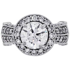 IGI Certified 1.51 Carat Round Brilliant Diamond Halo Engagement Ring