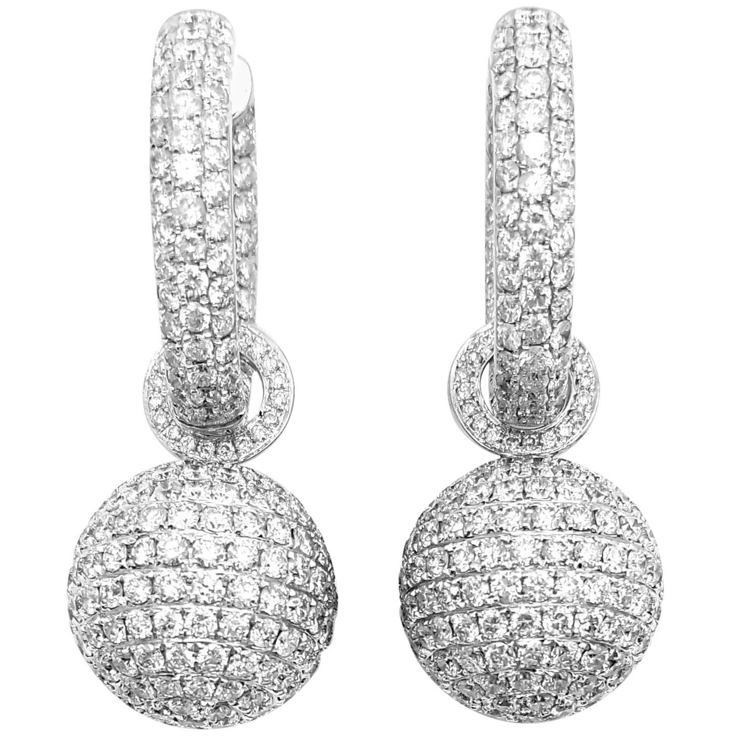 13.10 Carat Round Brilliant Diamond Hoop Earrings with Diamond Ball Charms