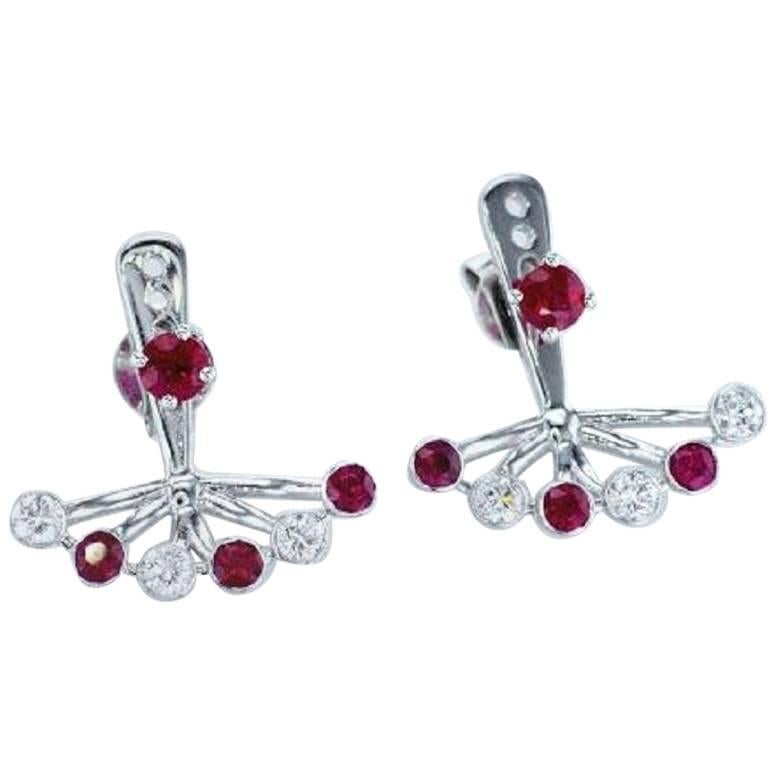 Diamonds and Rubies Fan Earrings, EGL Certified For Sale