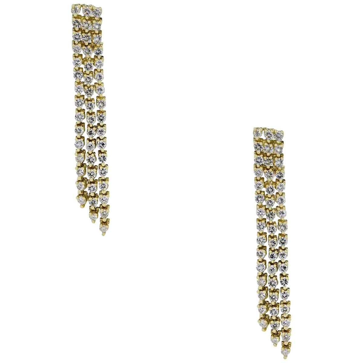Three Row Diamond Dangle Earrings