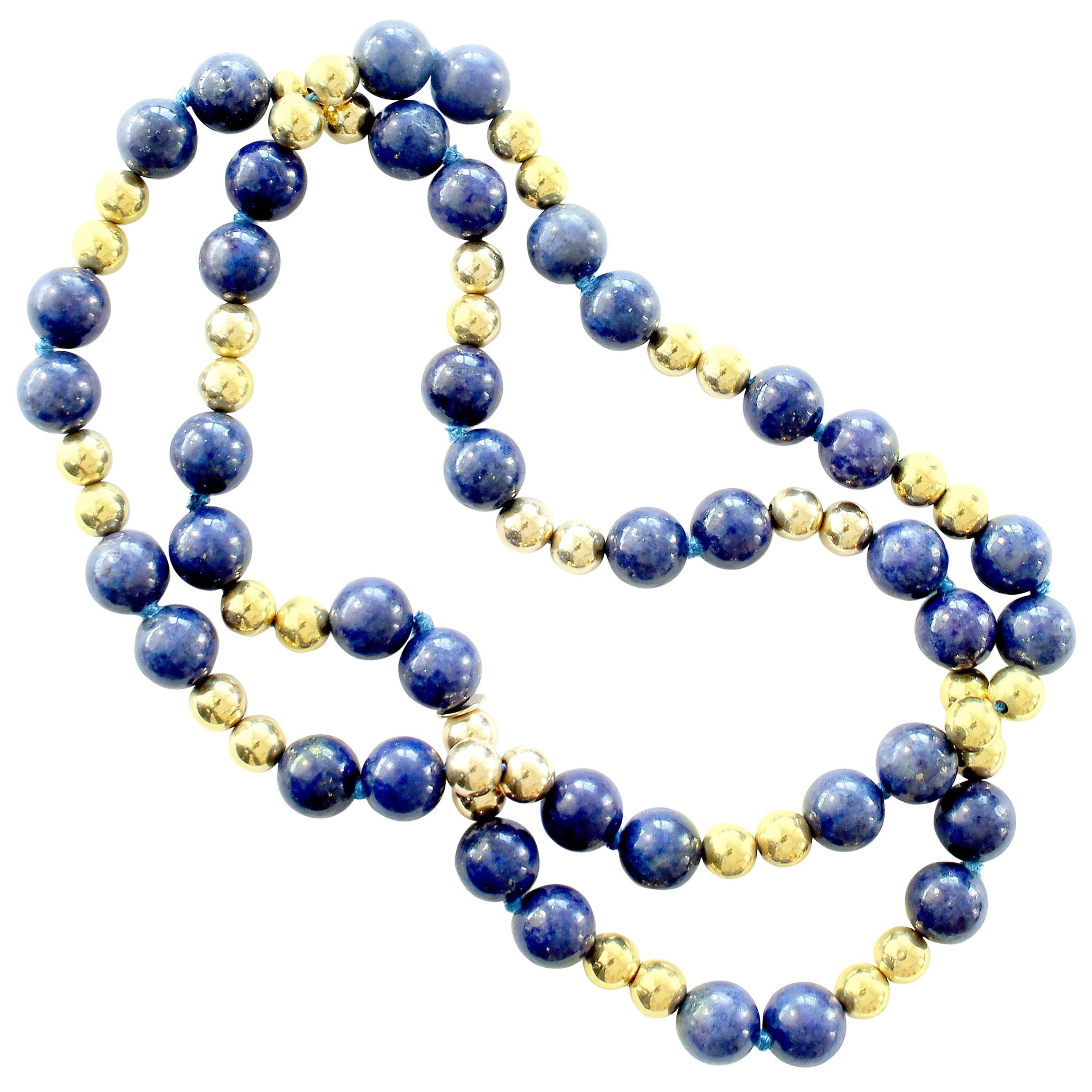 Vintage Tiffany & Co. Lapis Lazuli Beaded Gold Necklace