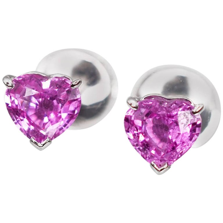 Cartier Pink Sapphire Heart Shape Earrings 18 Karat White Gold at