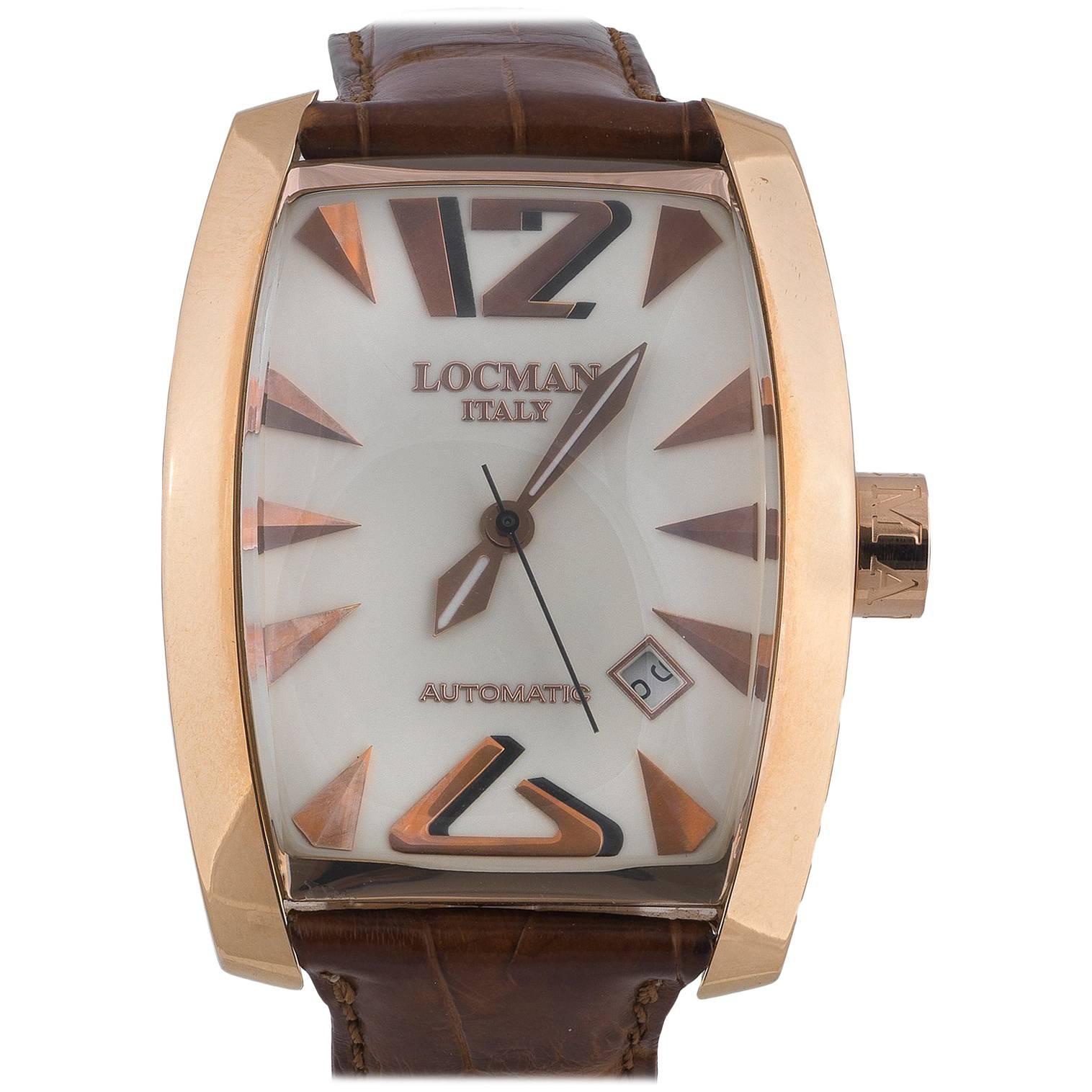 Locman Rose Gold Large Size Tonneau-Shape Panorama Automatic Wristwatch