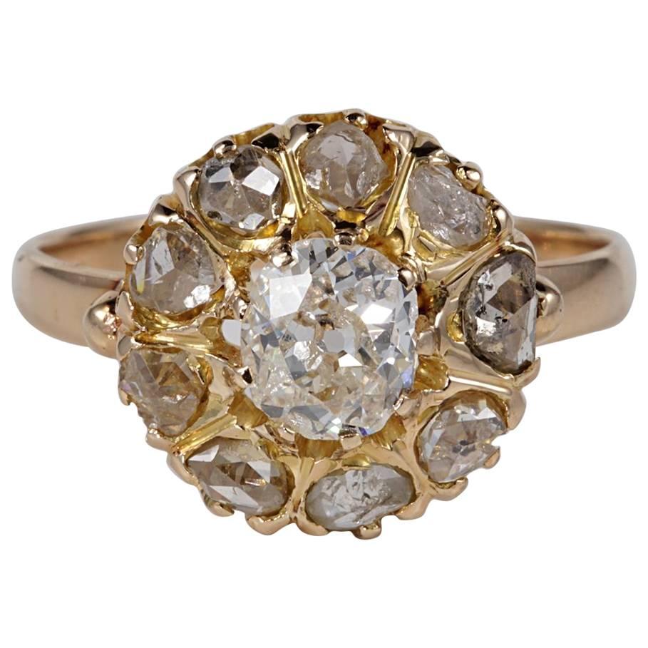 Victorian 1.55 Carat Diamond Rare Cluster Ring