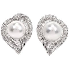 South Sea Pearl Diamond 18 karat Gold Fancy Heart Cluster Earrings