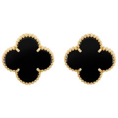 Van Cleef & Arpels Vintage Alhambra Black Onyx 18 Karat Gold Earrings