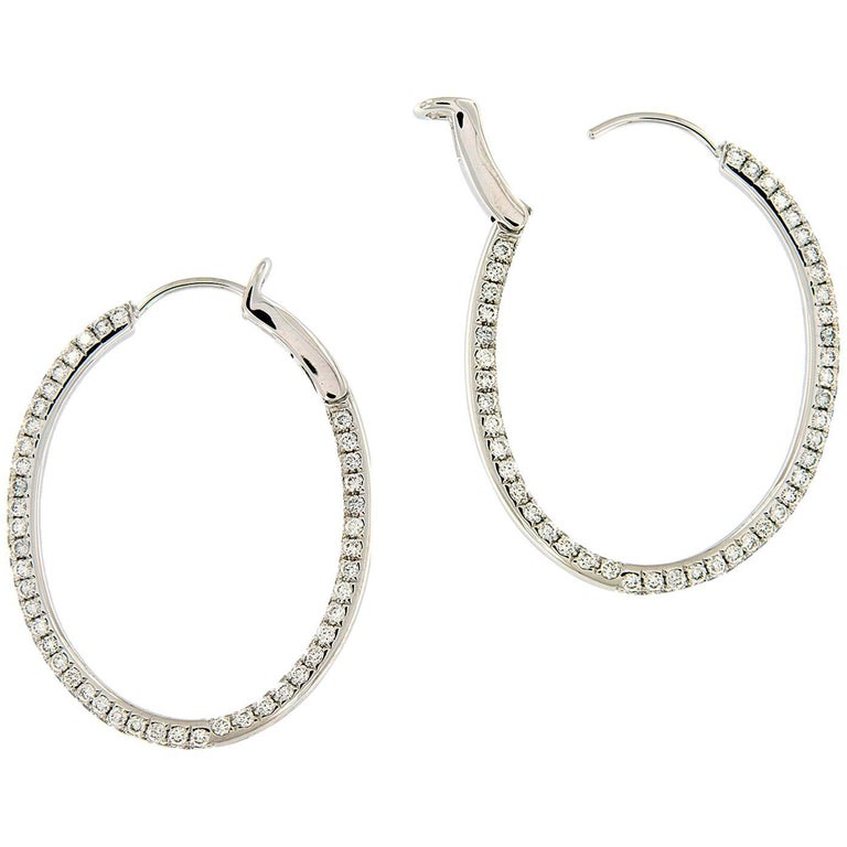 Special Oval Shaped Inside Out Diamond Hoop Earrings For Sale at 1stdibs