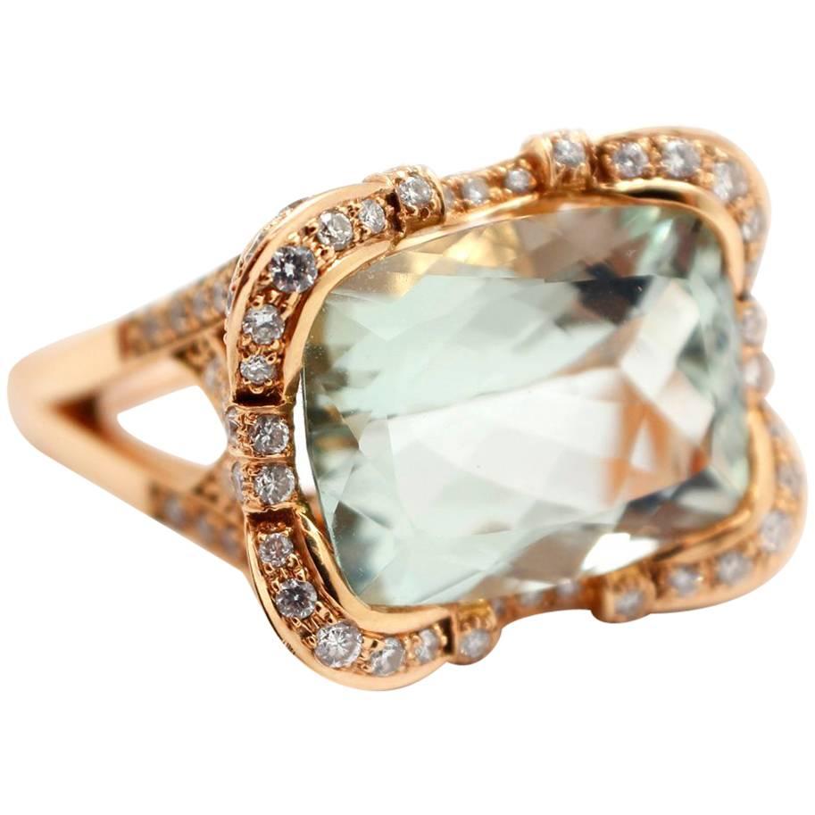 Prasiolite and Diamond Fashion Ring 18k Rose Gold