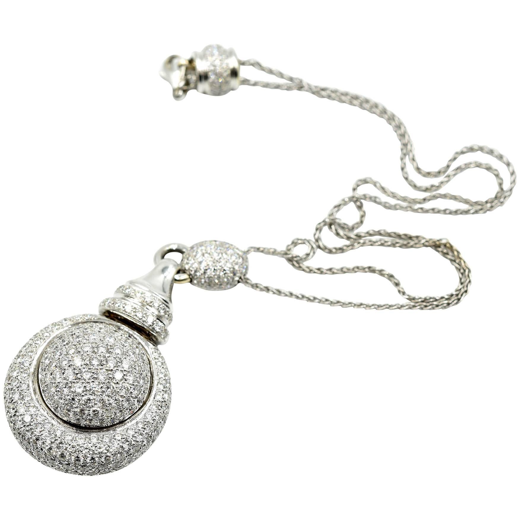 Diamond Ball Pendant 18k White Gold Necklace