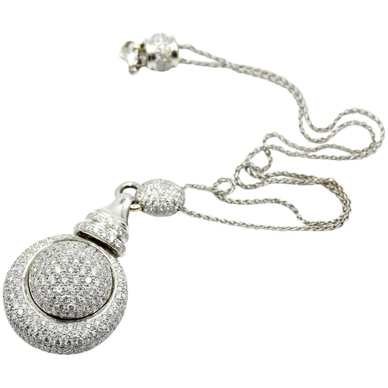 Diamond Ball Pendant 18k White Gold Necklace For Sale at 1stDibs