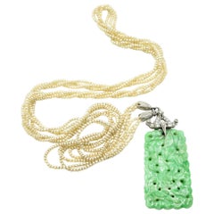 Tiffany & Co. Multi-Strand Seed Pearl Necklace with Diamond, Jade, Plat Pendant
